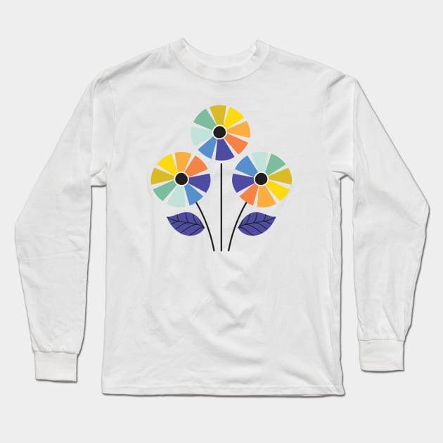 Rainbow flower trio Long Sleeve T-Shirt by Elizabeth Olwen